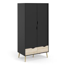 Oklo Wooden Wardrobe With 2 Doors 2 Drawers In Black And Oak