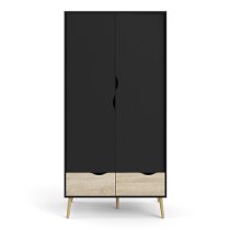 Oklo Wooden Wardrobe With 2 Doors 2 Drawers In Black And Oak