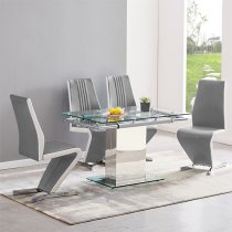 Enke Extending Glass Dining Table With 4 Gia Grey White Chairs