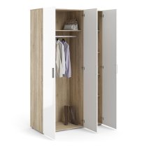 Perkin High Gloss Wardrobe With 3 Doors In Oak And White