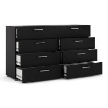 Perkin Wide Wooden Chest Of 8 Drawers In Black