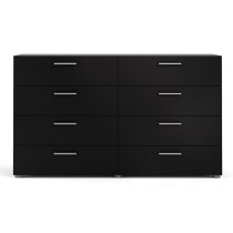 Perkin Wide Wooden Chest Of 8 Drawers In Black