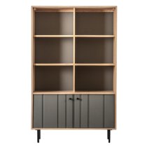 Fujiya Wooden Open Display Cabinet In Natural Oak And Grey