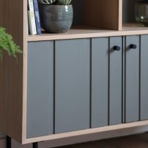 Fujiya Wooden Open Display Cabinet In Natural Oak And Grey