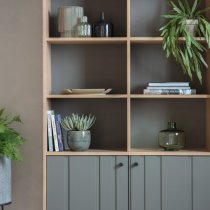 Fujiya Wooden Open Display Cabinet In Natural Oak And Grey