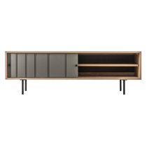 Fujiya Wooden TV Stand With 2 Doors In Natural Oak And Grey