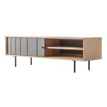 Fujiya Wooden TV Stand With 2 Doors In Natural Oak And Grey