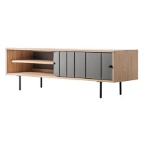 Fujiya Wooden TV Stand With 2 Doors In Natural Oak And Grey