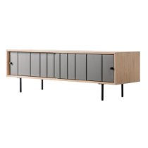 Fujiya Wooden TV Stand With 2 Doors In Natural Oak And Grey