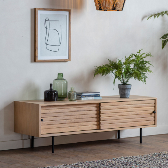 Okonma Wooden TV Stand With Metal Legs In Oak