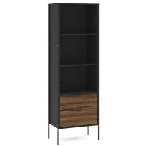 Oppose Wooden Bookcase With 2 Drawers In Walnut And Black