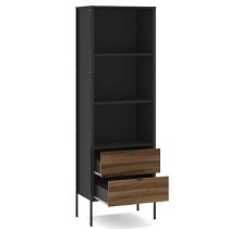 Oppose Wooden Bookcase With 2 Drawers In Walnut And Black