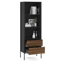 Oppose Wooden Bookcase With 2 Drawers In Walnut And Black