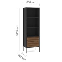 Oppose Wooden Bookcase With 2 Drawers In Walnut And Black