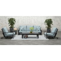 Largs Outdoor Fabric Recliner Lounge Set In Mint Grey