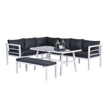 Burry Fabric Lounge Dining Set In Reflex Black With White Frame