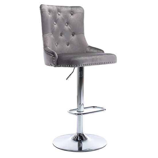 Antrim Velvet Fabric Bar Stool In Dark Grey