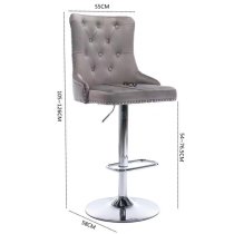 Antrim Velvet Fabric Bar Stool In Dark Grey