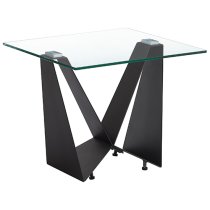 Moira Clear Glass Side Table With Dark Grey Steel Base