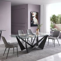 Moira 180cm Clear Glass Dining Table With Dark Grey Steel Base