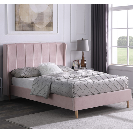 Ashburton Velvet Fabric King Size Bed In Pink