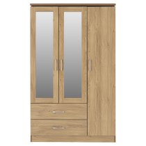 Crieff Mirrored Wardrobe With 3 Doors 2 Drawers In Oak Effect