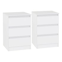 Mcgowan White Wooden Bedside Cabinets With 3 Drawers In Pair