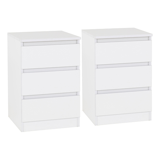 Mcgowan White Wooden Bedside Cabinets With 3 Drawers In Pair