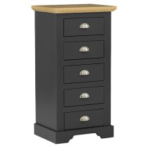 Talox Narrow Wooden Chest Of 5 Drawers In Grey And Oak