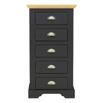 Talox Narrow Wooden Chest Of 5 Drawers In Grey And Oak