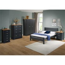 Talox Narrow Wooden Chest Of 5 Drawers In Grey And Oak