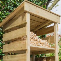 Stanin Narrow Wooden Log Store With Shelf In Natural Timber