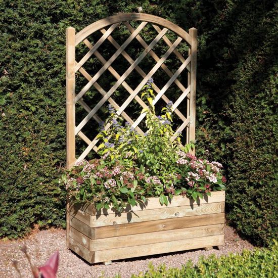 Sawrey Rectangular Wooden Planter And Lattice In Natural Timber