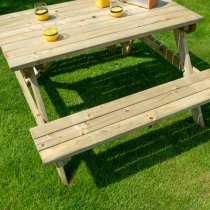 Zox Wooden 4 Seater Picnic Dining Set In Natural Timber