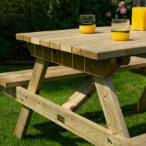 Zox Wooden 4 Seater Picnic Dining Set In Natural Timber