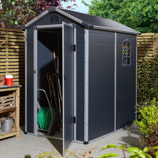 Alloya Plastic 4x6 Apex Shed In Dark Grey