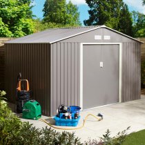 Thorpe Metal 10x8 Apex Shed In Light Grey