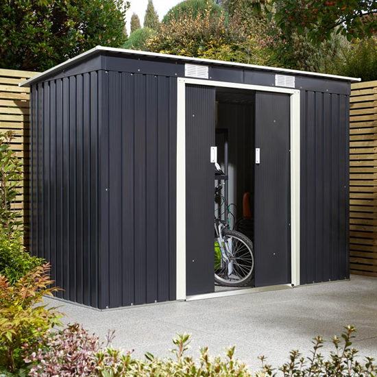 Thorpe Metal 8x4 Pent Shed In Dark Grey