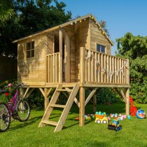 Oxer Wooden Highview Hideaway Kids Playhouse In Natural Timber