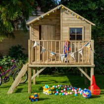 Oxer Wooden Highview Hideaway Kids Playhouse In Natural Timber