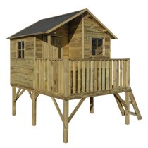 Oxer Wooden Highview Hideaway Kids Playhouse In Natural Timber