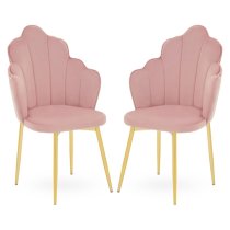 Tania Pink Velvet Dining Chairs With Gold Legs In A Pair