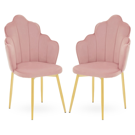 Tania Pink Velvet Dining Chairs With Gold Legs In A Pair