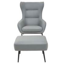 Kaila Faux Leather Armchair With Foot Stool In Grey