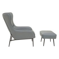 Kaila Faux Leather Armchair With Foot Stool In Grey