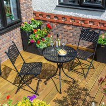 Hunstanton Metal Lattice Design Garden Bistro Set In Matt Black