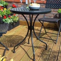 Hunstanton Metal Lattice Design Garden Bistro Set In Matt Black