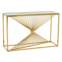 Amelia Clear Glass Console Table With Gold Metal Base