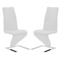 Demi Z White Faux Leather Dining Chairs With Chrome Feet In Pair