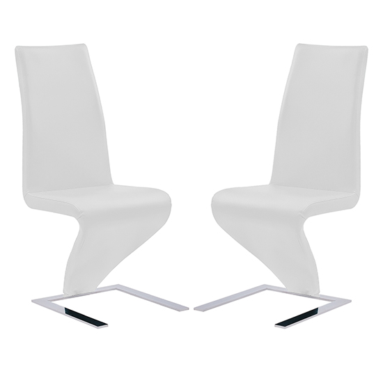 Demi Z White Faux Leather Dining Chairs With Chrome Feet In Pair